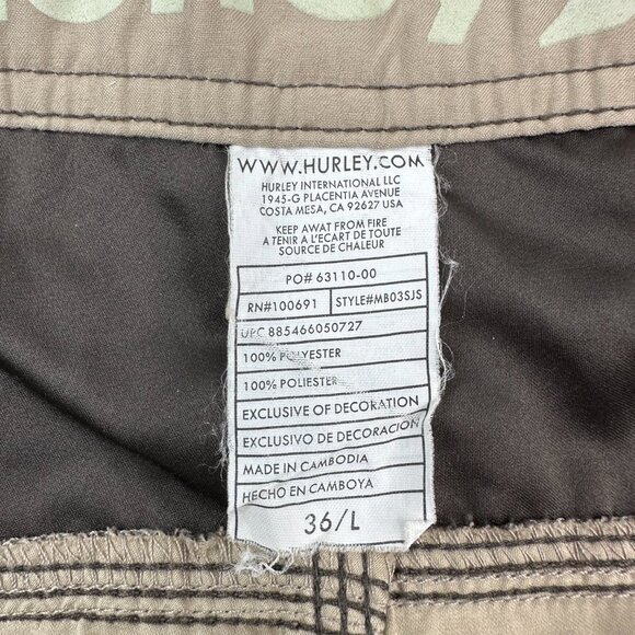 Hurley Men's Brown Tan Surf Swim Board Shorts Size Large/W35.25/L10.5 - Picture 7 of 12
